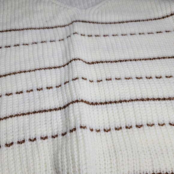 Vintage Cream & Brown Striped Knit Sweater metalic gold stripes size Medium - Picture 8 of 8